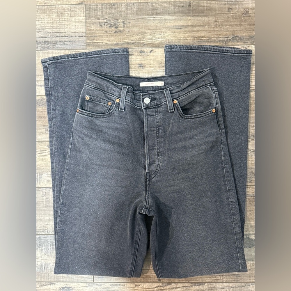 Levi's Ribcage Boot Jeans Black Wash  29 / 33 - Picture 5 of 10